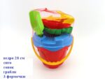 Набор для песочницы (ведро 28 см,сито,грабли,совок,3 формочки) PL5014