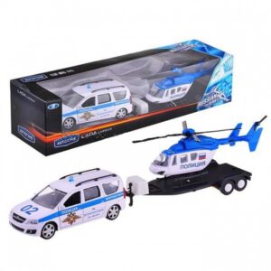 Машинка "Lada Largus" +прицеп с с вертолётом, Полиция,  в/к 32*8*8 см 49520W-RUS