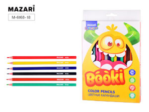 Карандаши цветные BOOKI 18 цв. шестигранный корпус, d грифеля=2,6 мм 8 шт/уп М-6168-18
