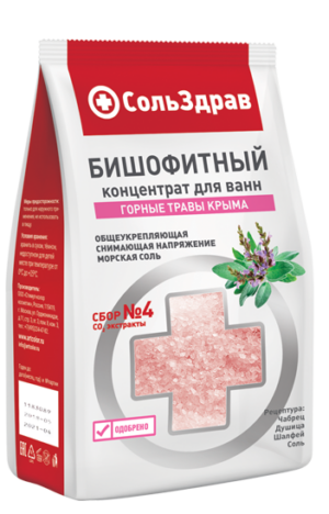 Соль д/ванн Здрав Бишофитный концентрат Горные травы крыма 800 гр. 8 шт/уп 90023