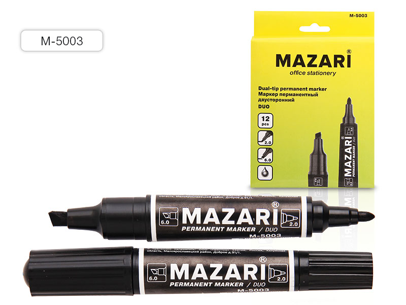Маркер перманентный двусторонний, DUO, ЧЕРНЫЙ 2 мм/6 мм (12 скл) 240 шт/уп М-5003-71