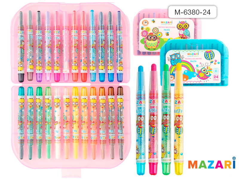 Мелки восковые TWISTY, с поворотным механизмом, в чемоданчике, 24 цв. 36 шт/уп М-6380-24
