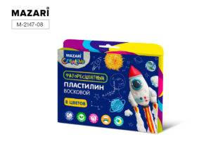 Пластилин восковой флуоресцентный 8 цветов, 120г, со стеком, в европодвесе 25 шт/уп М-2147-08