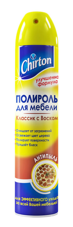 Чиртон Полироль дмебели Антипыль Клас.с воском 300 мл 24 шт/уп