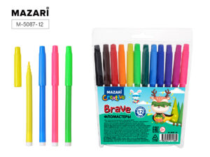 Фломастеры BRAVE 12 цв., невент. колп., ПВХ-упак. 30 шт/уп M-5087-12
