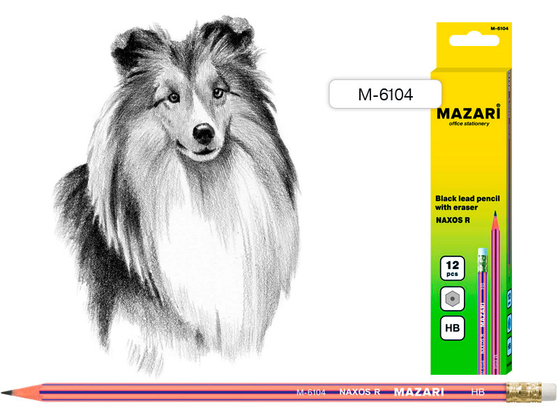 Карандаш чернографитный пластиковый NAXOS R, HB, с ластиком, шестигранный 1152 шт/уп М-6104