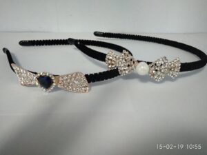 Ободок Бархат узкий черный цветок+ стразы  12 шт/уп АК-1094 — изображение 2