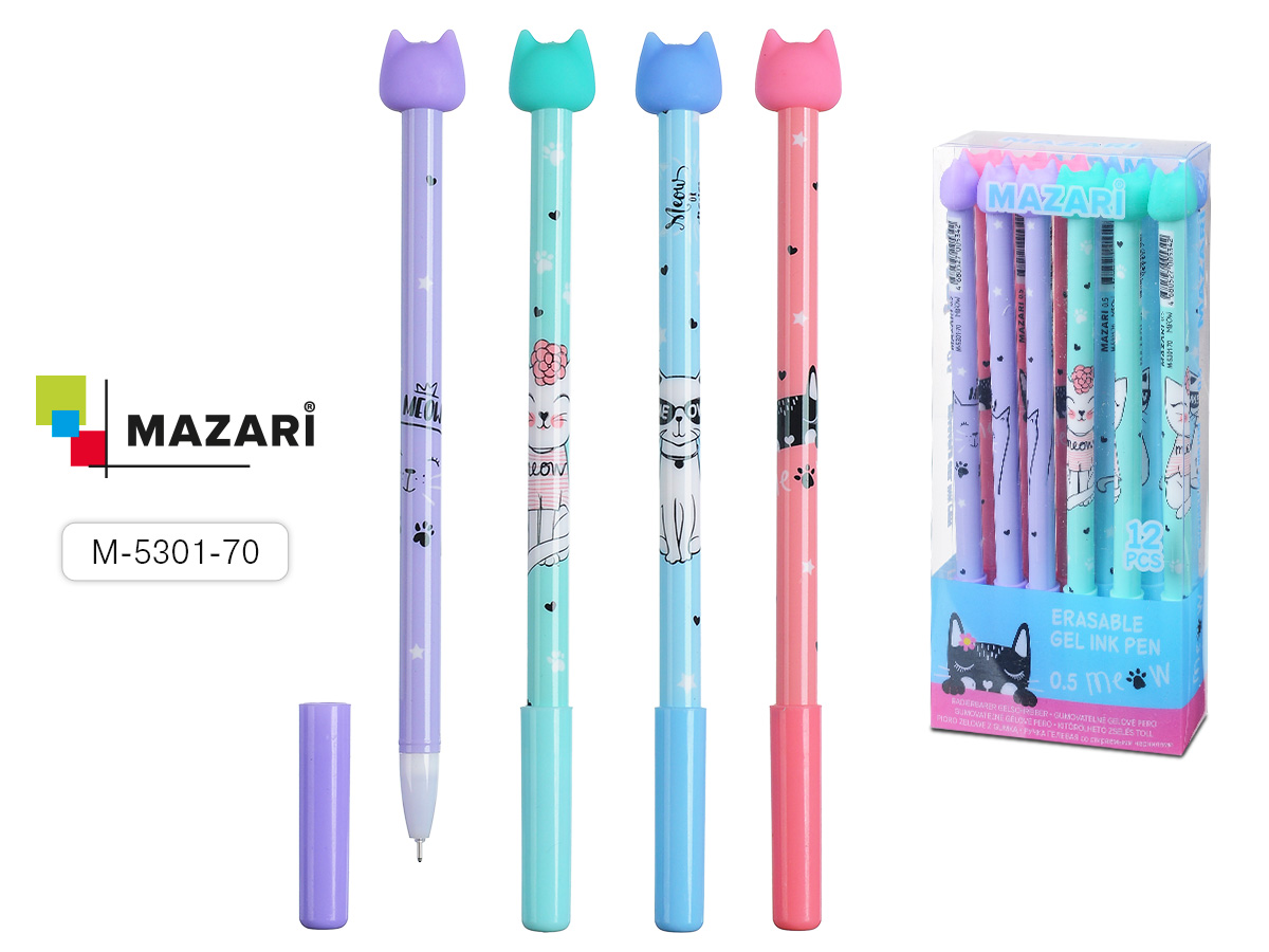 Ручка гел СИНЯЯ со стираемыми черн MIAO игол пиш узел 0.5 мм 12 шт/уп М-5301-70