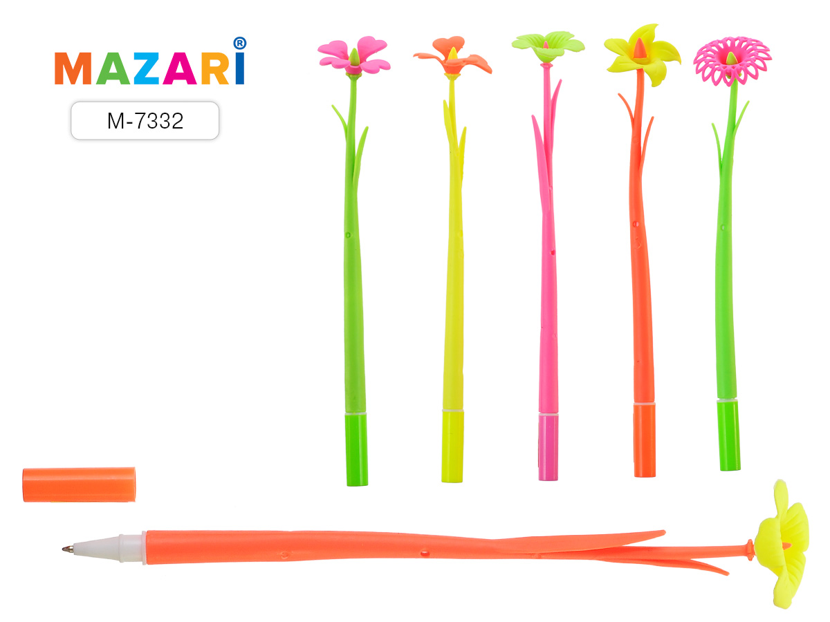 Ручка шар FIORI, СИНЯЯ, 0.7мм, кор пласт с покрытием Soft, гнущийся, асс 4 дизайна 12 шт/уп М-7332