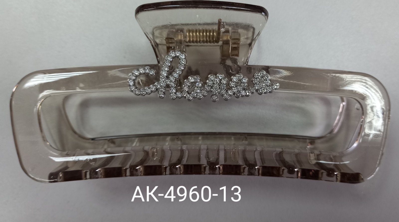 Краб пластик PARIS/CHANEL прямоуг.12.5*5 см прозр.+стразы 7 шт/уп АК-4960-12/13