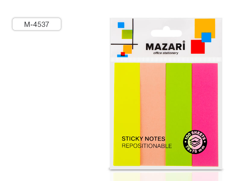 Бумага для заметок с клеевым краем, 19х76мм, 4 блока х 100л. 144 шт/уп М-4537