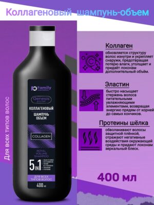 Коллагеновый ШАМПУНЬ-ОБЪЕМ для всех типов волос 400 мл GENESIS PRO HAIR 23 шт/уп