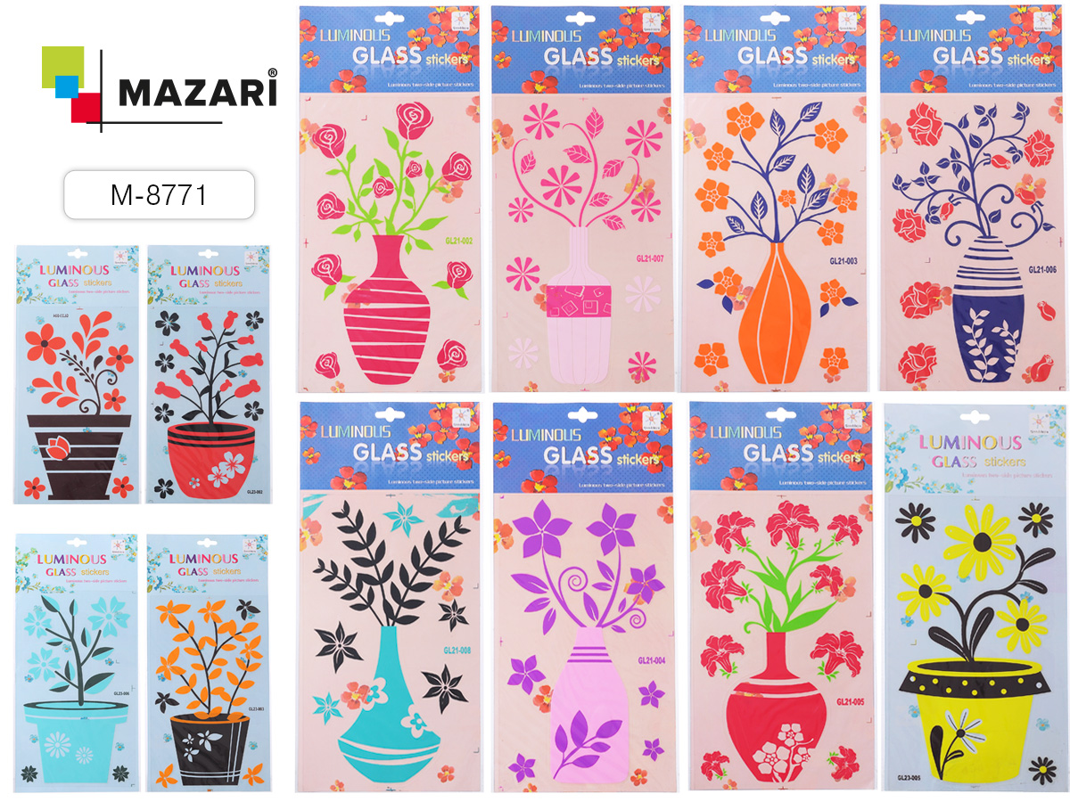 Наклейки декоративные, 19х39 см, для стекла и зеркал, светящиеся в темноте 12 шт/уп М-8771