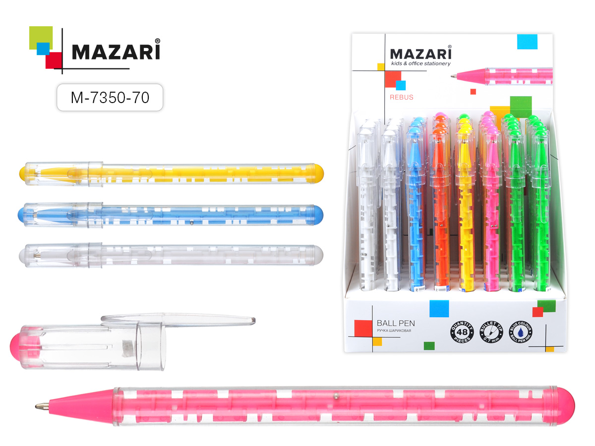 Ручка шариковая REBUS, СИНЯЯ, пулевидный пишущий узел 0.7 мм 48 шт/уп М-7350-70