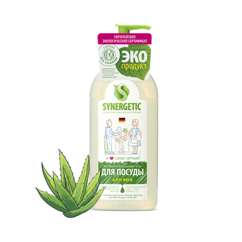 Средство для посуды , кухонного инвентаря 500 мл. Алоэ биоразлагаемое Синергетик 25 шт/уп