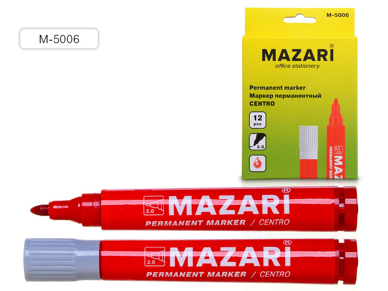Маркер перманентный, CENTRO, КРАСНЫЙ, пулевидный пиш.узел 2 мм.(12 шт/скл) 240 шт/уп М-5006