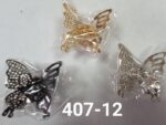 Краб металл  Бабочка 4,5*4,5 см стразы черный/серебро/золото 12 шт/уп 407-12
