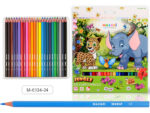Карандаши цветные JUNGLE, 24цв., шестигранный корпус, d грифеля=3 мм 12 шт/уп М-6134-24