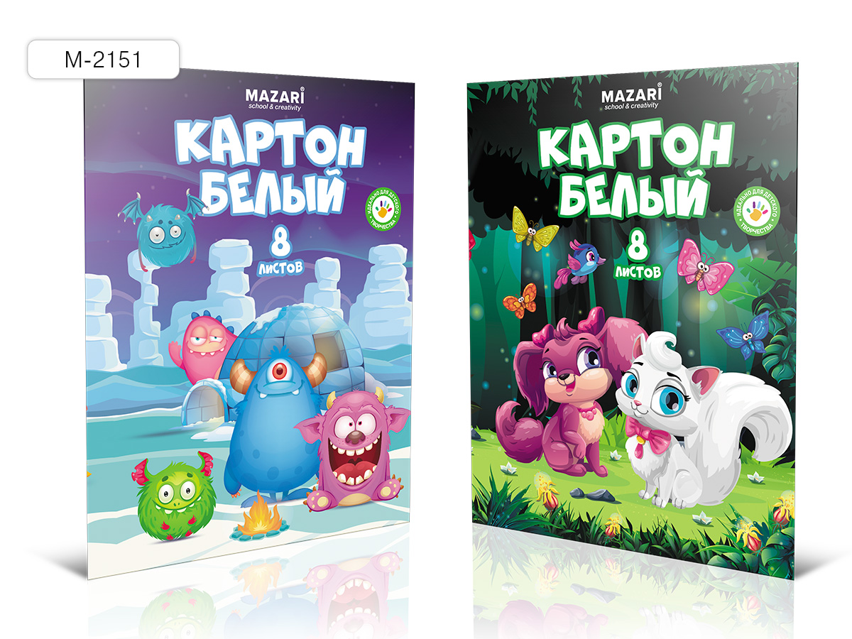 Картон белый , 8 л.немелованный А4 200*278 обл.картон, в папке 60 шт/уп М-2151