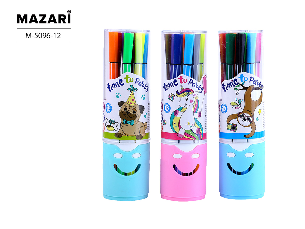 Фломастеры TIME TO PARTY, 12 цв., в ТУБУСЕ вент. колп., корп. шестигранный 36 шт/уп М-5096-12