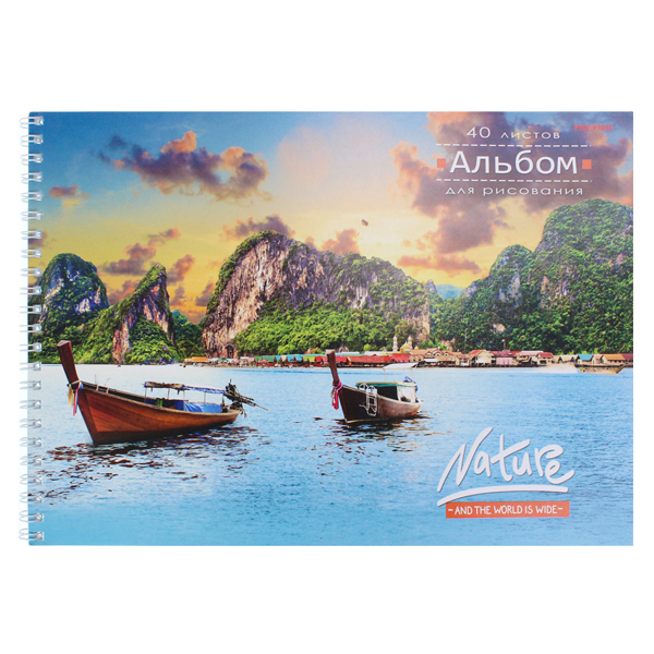 Альбом для рисования 40 л. спираль Лодки на воде 40 шт/уп ПРОФ-ПРЕСС 40-4405