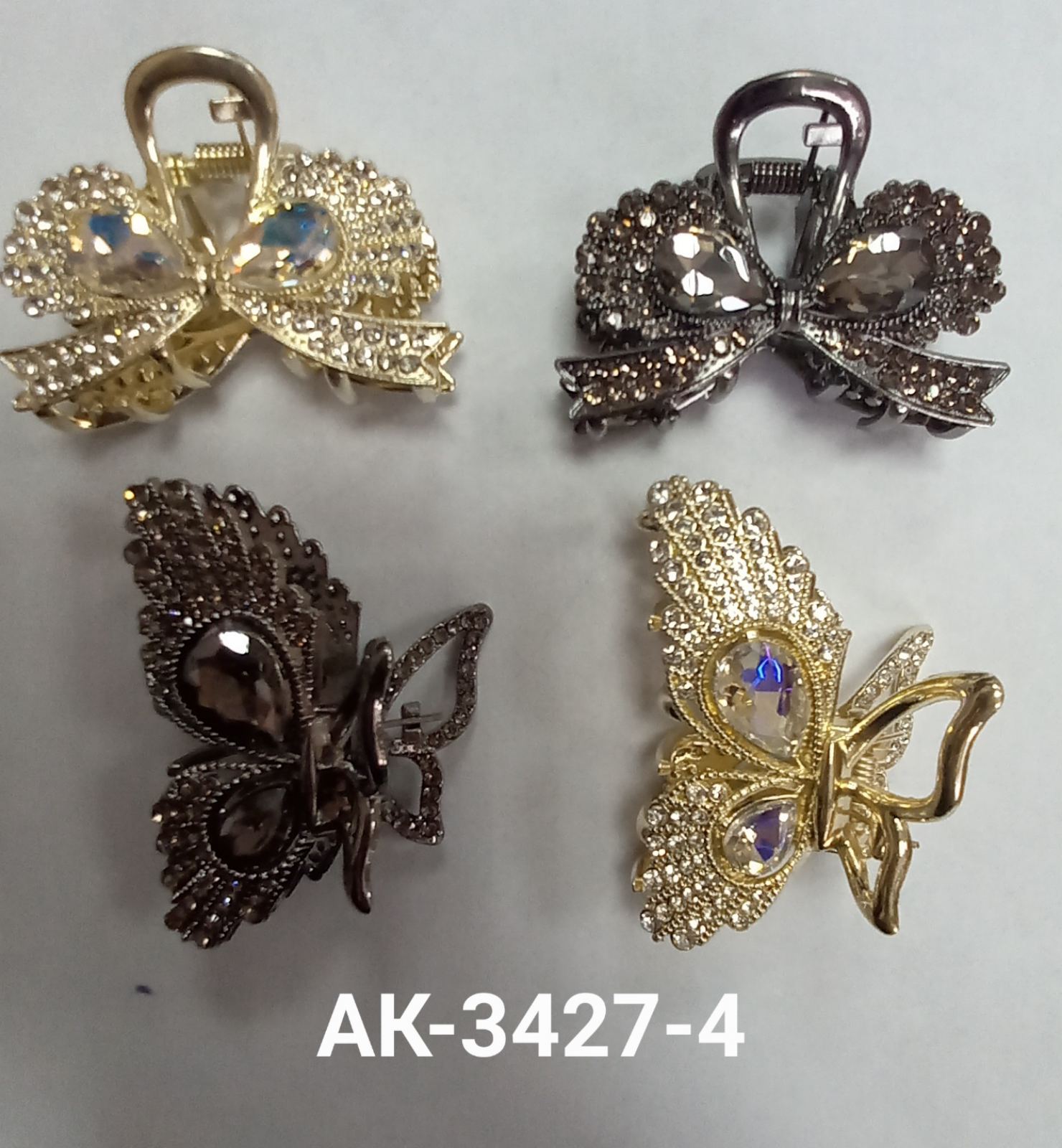 Краб металл Бантик со стразами 5*4 см (золото/хром) 12 шт/лист АК-3427-4