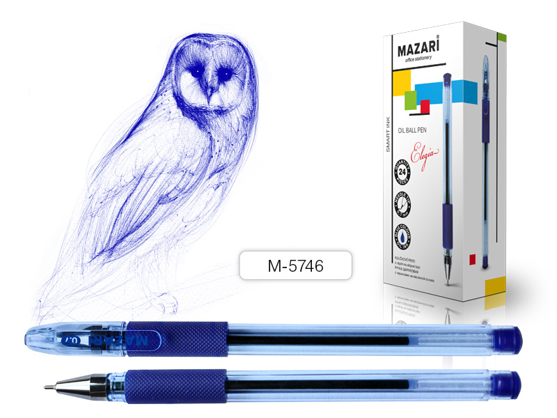 Ручка шар ELEGIA, СИНЯЯ, серия Smart Ink, чернила на масл осн, игольч пиш.узел 0.7мм 60 шт/уп М-5746