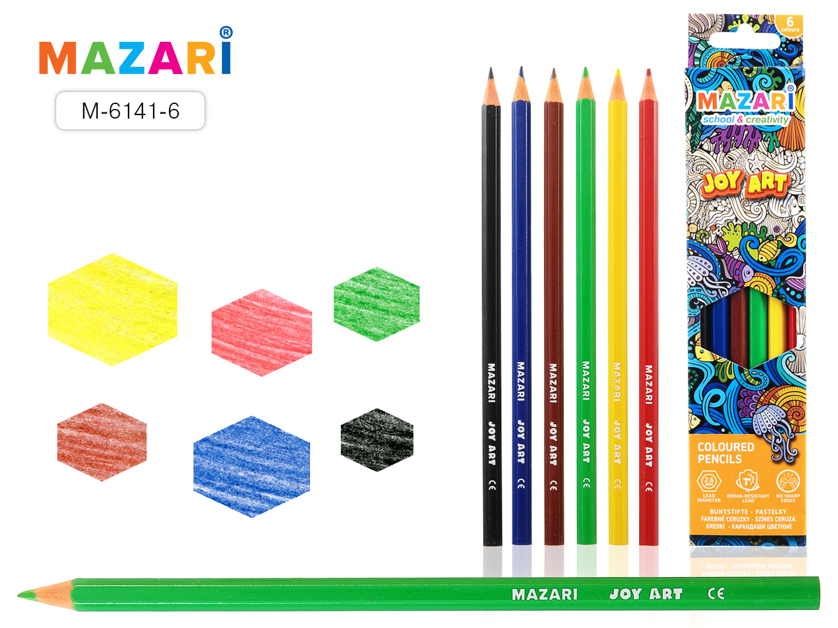 Карандаши цветные JOY ART, 6 цв., шестигранный корпус, d грифеля=2,6 мм 30 шт/уп М-6141-6