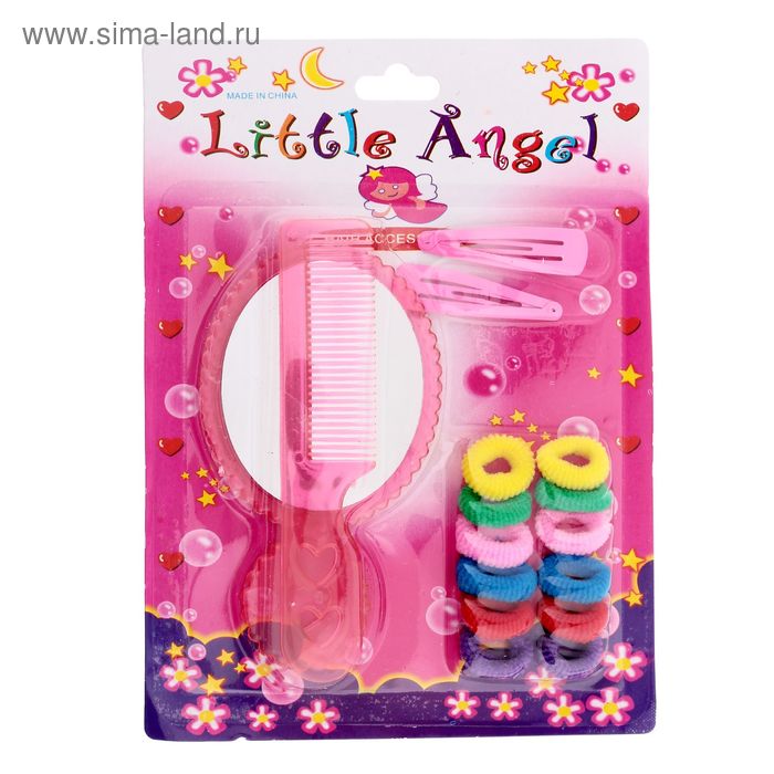 Набор для волос Маленький ангел ( 2 невидимки , 12 резинок , зеркало, расческа ) 48 шт/уп 1820623
