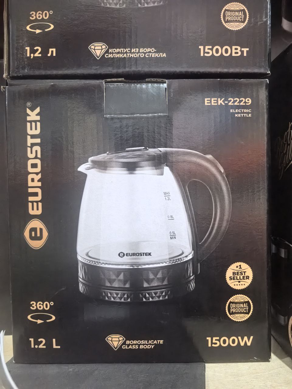 Чайник электрич. Eurostek  1,2 л 1.5кВТ корпус стеклянный с подсветкой EEK-2200