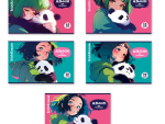 Альбом д/рисования 12 листов на скобе обл. картон мел. "Panda Hugs" ассорти (5 дизайнов)