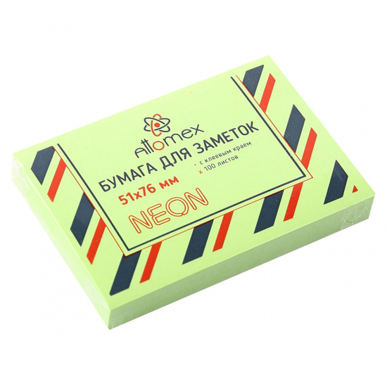 Блок самоклеящийся (стикер) 51*76мм 100 л. зеленый неон ATTOMEX 2010904
