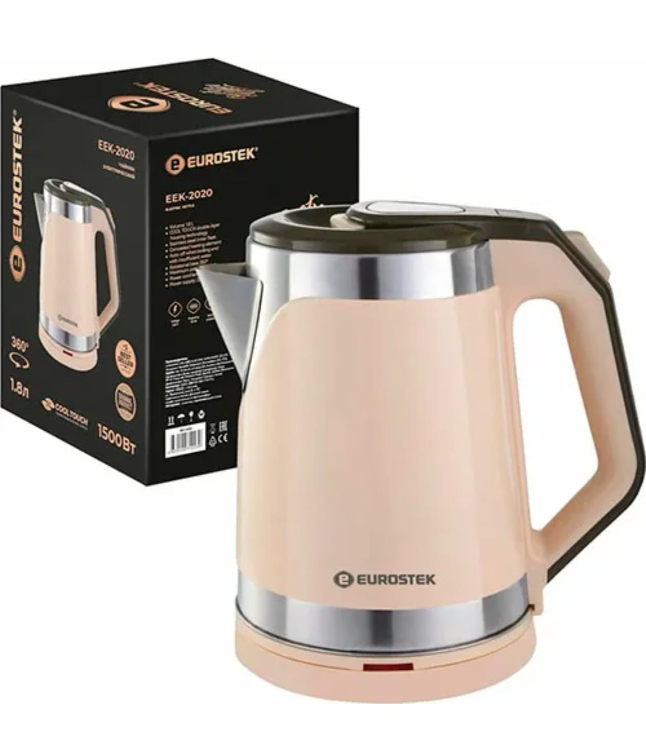 Чайник электрич. EUROSTEK ЕЕК-3015 1.8л,1,5кВт,стекло,серый/беж 269000