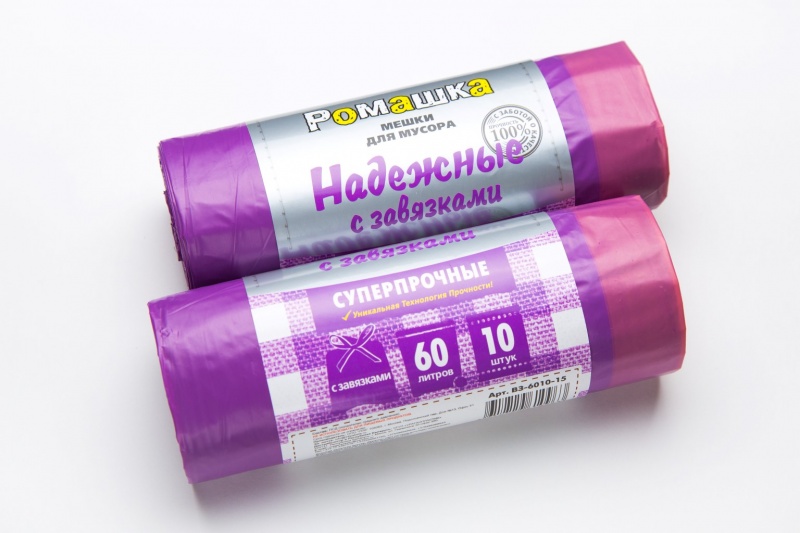Пакет д/мусора Надежные ПСД 60 л./10 шт с завязками ( фиолетовые ) 24 шт/уп В30601015