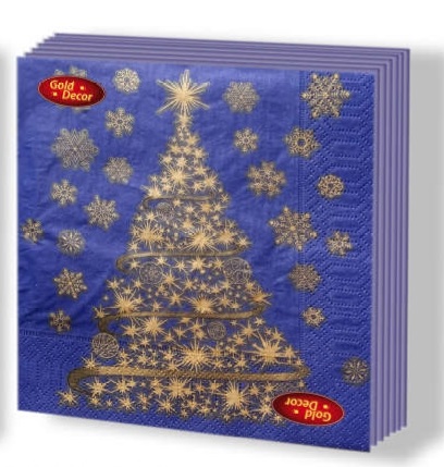 НГ Салфетка "Новая линия" GOLD DECOR Золотая ёлка на синем 3-сл 20л 33*33 30 шт/уп
