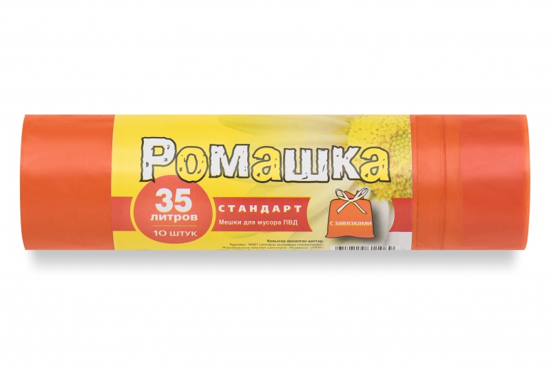 Пакет д/мусора Стандарт ПВД 35 л/10 шт с завязками (ОРАНЖЕВЫЕ) 24 шт/уп ЗВС3510О