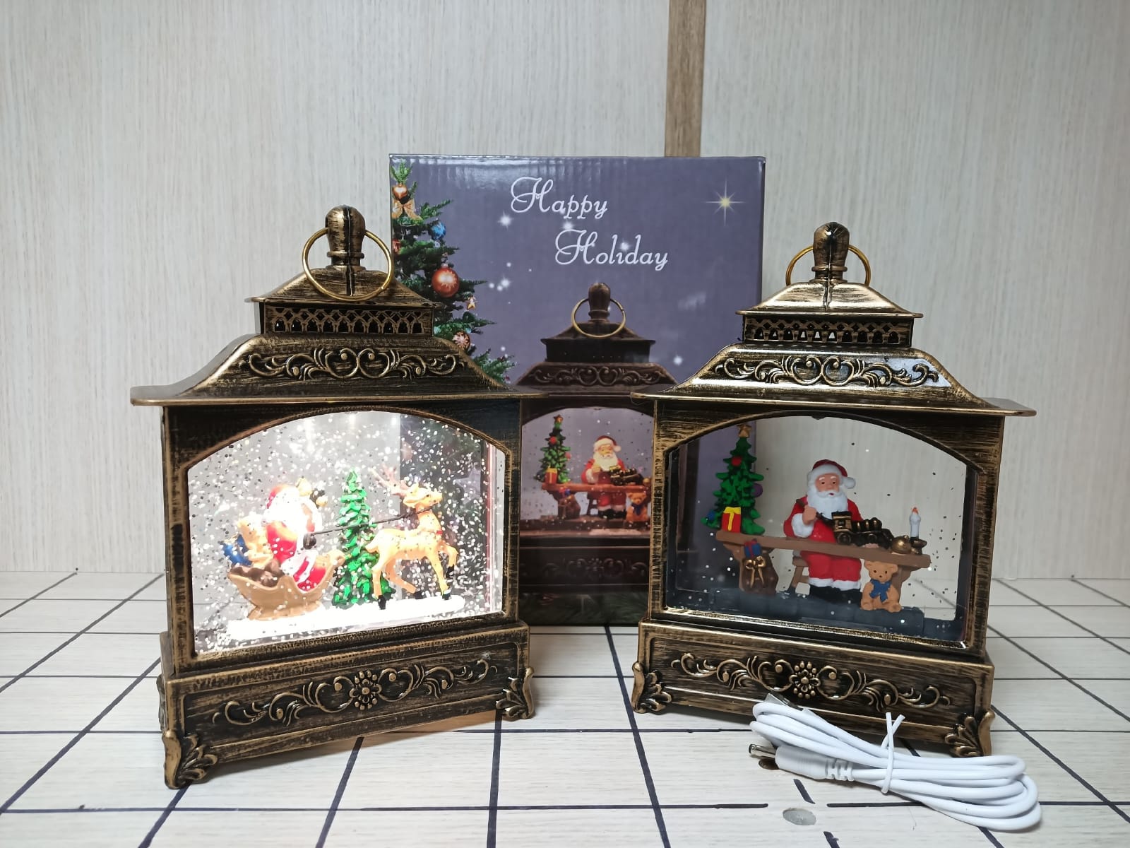 Лампа-фонарь НГ музыкальный со снегом 19*13 USB электр YB-007 10 шт/уп