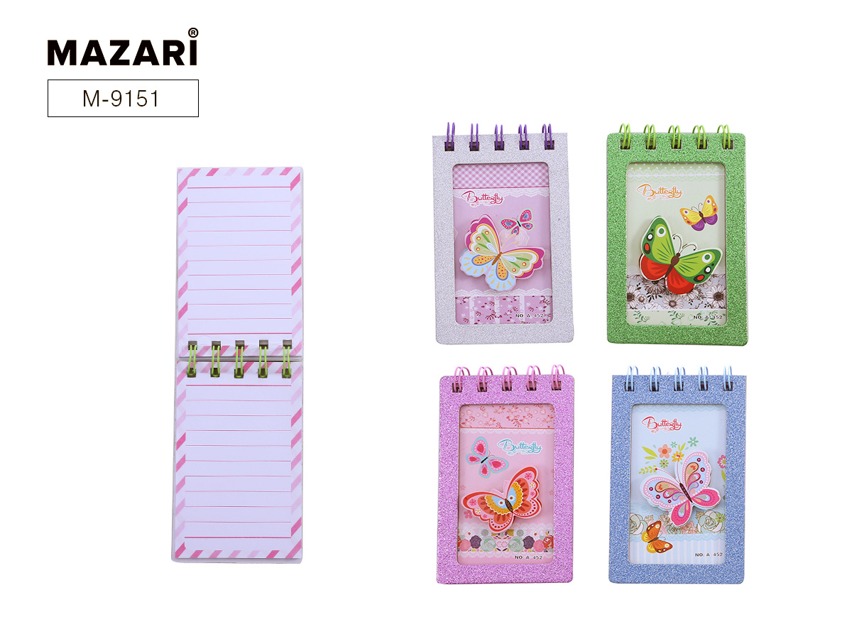 Блокнот на евроспирали БАБОЧКИ 10,8х6,9 см, 60 л., линованный внутренний блокМ-9151