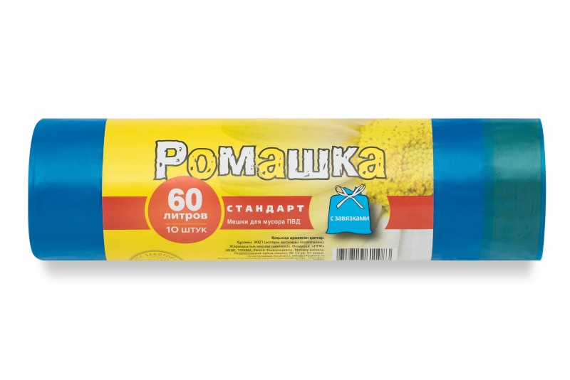 Пакет д/мусора Стандарт ПВД 60 л./10 шт с завязками ( синие ) 18 шт/уп