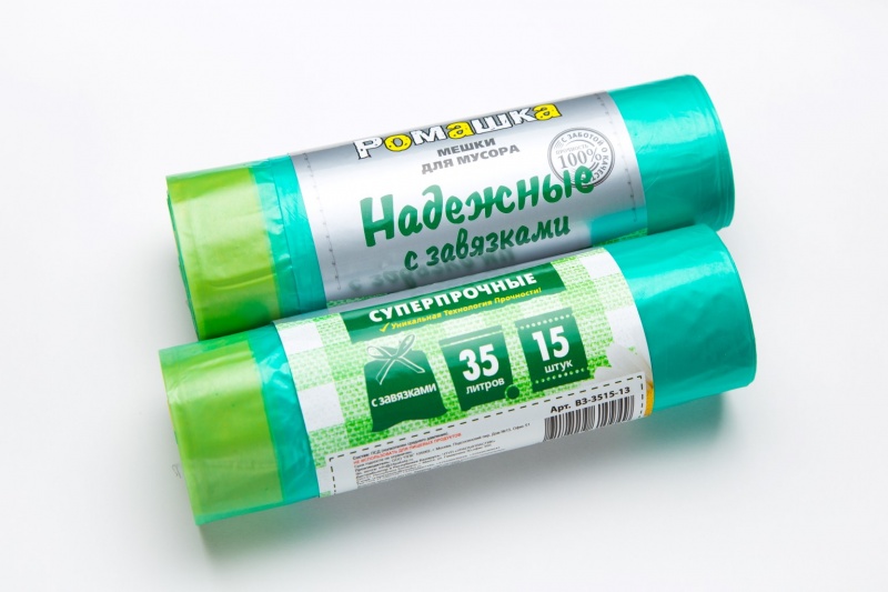 Пакет д/мусора Надежные ПСД 35 л/15 шт с завязками (Зеленые) 18 мкм 30 шт/уп В30351513