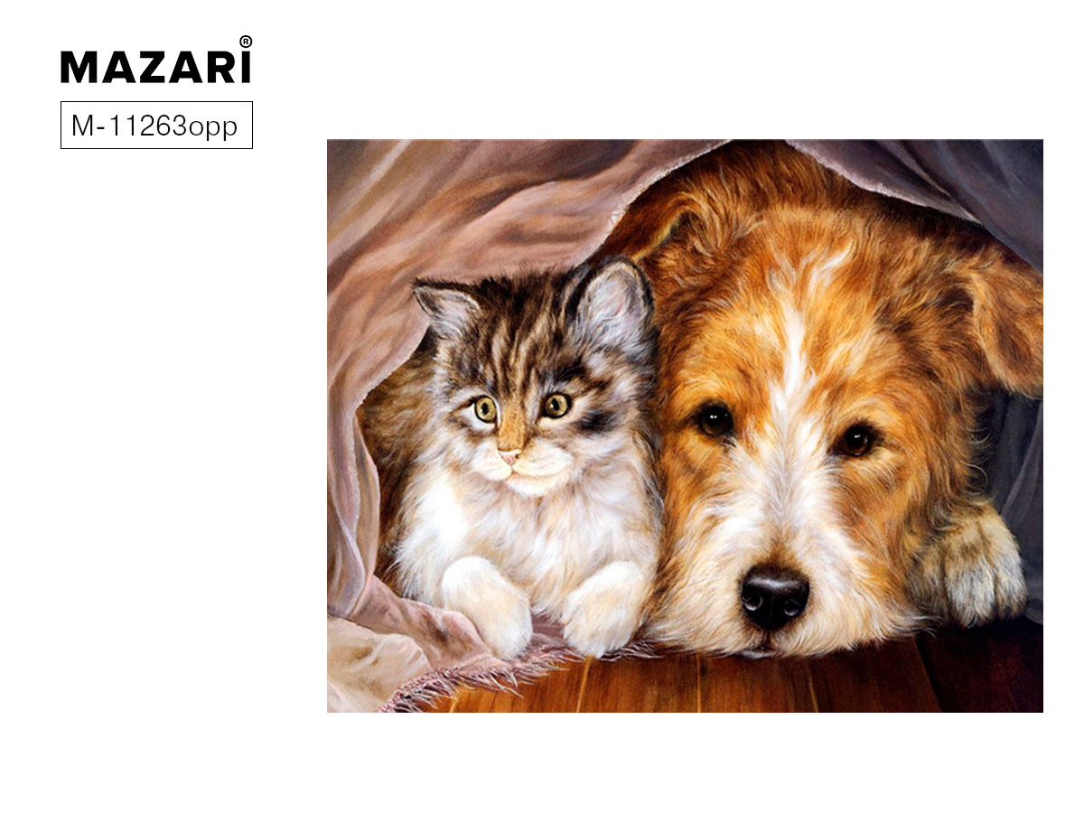 Алмазная мозаика КОТЕНОК И ЩЕНОК-3, 40х50 см, 1 дизайн, полная выкладка, термоусадочная пленка М -11